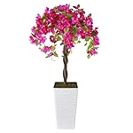 Artificial Bougainvillea Tree 4FT, Fake Silk Floral Tree with White Planter, Decorative Topiary Plant, Potted Faux Flower Tree for Home Porch Decor Indoor Outdoor