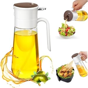 Oil Spray Bottle 580ml, 2-in-1 Oil Dispenser & Sprayer Glass Bottle for Kitchen, Fine Mist & Clog-Resistant for Olive-oil, Air Fryer, Kitchen Cooking