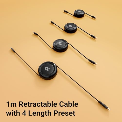 Image of Zebronics Type C - Type C Retractable Cable, 60 Watts, Upto 480Mbps Data Sync, Fast Charging, 1 M, Compatible with iPhone 15 & 16 Series, iPad, MacBook, Samsung, Android (Wattz 60RCC1, Black)