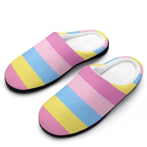 LGBT Transgender Pride Flag Mens Slippers Casual Slip On Warm House Shoes with Rubber Sole Indoor Outdoor 11-12?44-45?
