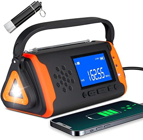 Emergency Weather Crank Radio 6000mAh - Solar Powered, Hand Crank,AM/FM/NOAAEmergency Weather Alert Radio,Phone Charger,SOS Alarm,LED Flashlight,Aux Music Player for Hurricanes,Tornadoes