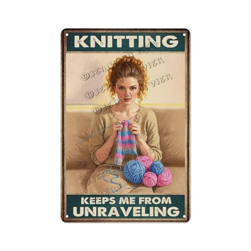 NANVIER Funny Vintage Knitting Tin Sign – Knitting Because Murder Is Wrong – 5.5x8 Inch Aluminum Wall Plaque – Retro Craft Room Decor for Yarn Lovers and Crafters