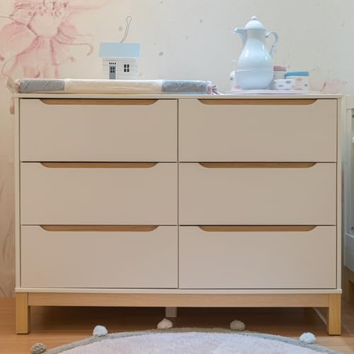 Cômoda Infantil Cozy 6 gavetas branco com carvalho - Quater