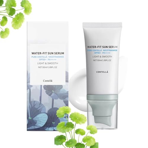 Centella Sunscreen SPF 50 PA++++:Hyalu Cica Water-Fit Sun Serum.long-lasting protection,moisturizing formula is light & smooth, No White Cast for All Skin Type and UV Defense.