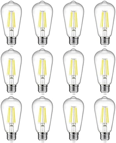 Ascher 12-Pack Vintage LED Edison Light Bulb 60W Equivalent, Decorative Antique Filament Light Bulbs with 80+ CRI, Daylight White 4000K, 700 Lumens, E26 Base, Non-Dimmable