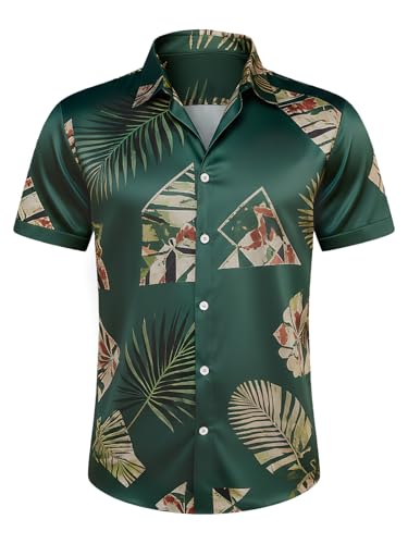 Image of Men's Hawaiian Shirt Tops Vintage Short Sleeve Button Down Beach Shirt Male Tropical Floral Summer Pullover Party Holiday