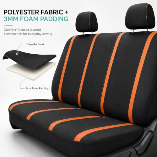 Image of FH Group Car Seat Covers Rear Set Cloth - Car Seat Covers with Removable Headrest,Universal Fit,Automotive SeatCovers,Washable Car SeatCover for SUV,Sedan,Van Orange