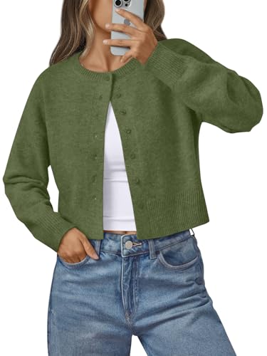 LILLUSORY Womens Cropped Cardigan Sweaters Lightweight Fall Crop Cotton Knit Y2k Outfits Fashion Button Up Clothes 2026 Green M