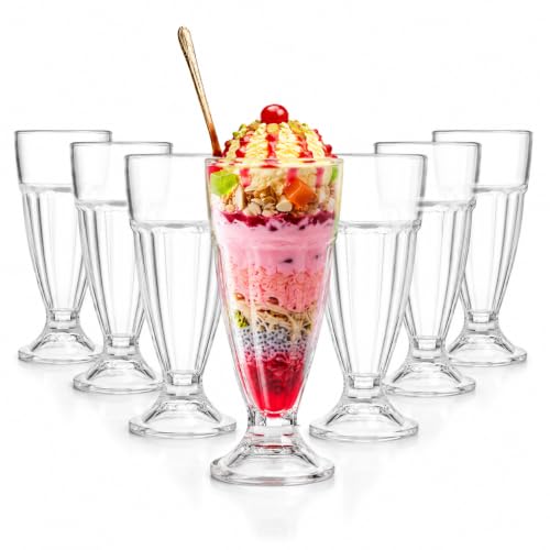 Image of CELLO Falooda Glass Set of 6 Pcs 300ml, Transparent | Freezer & Fridge Safe, Leadfree Dishwasher Safe Toughened Crystal Clear Glasses Set for Drinking Juice Milkshake Cocktail Mocktail Coldrinks Soda