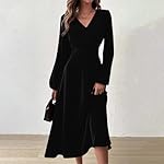 Womens-Fall-Dresses-Autumn-and-Winter-Casual-Fashion-V-Neck-Long-Sleeve-Solid-Color-Dress-Clothes-S-2XL