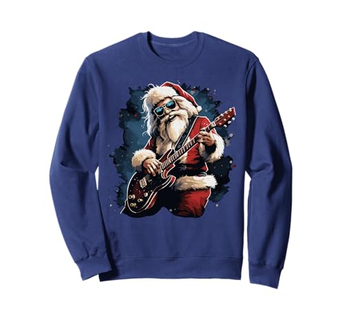 Guitar Retro lovers Unisex Adults Rock & Roll Santa Christmas Sweatshirt - Black, Size S