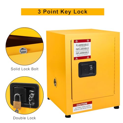 Image of Flammable Cabinet 17 inch x 17 inch x 18 inch, Safety Cabinet - Fireproof, Galvanized Steel, Leakproof, Hazardous Storage Cabinet for Industry, Company and Home, Yellow