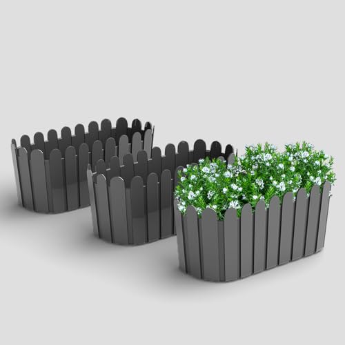 Image of YUCCABE ITALIA SHERA Fence-TRA 14 INCH Plastic Flower Pot Suitable for Inddor Outdoor Kitchen Garden (Grey, Pack of 3)