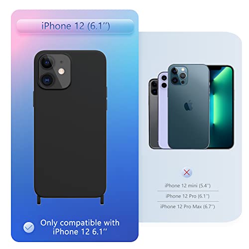 Image of Compatible with iPhone 12 Case with Lanyard Crossbody iPhone Case with Strap Adjustable Shockproof Drop Protection Silicone Phone Cover for iPhone 12 6.1'' Black