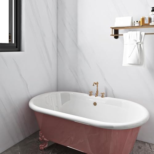 Image of WISDOM Large White Marble Granite Wallpaper Peel Stick Waterproof Furniture Sticker Self-Adhesive Contact Paper PVC for Countertop (White Line Marble, 24x48 Inch)
