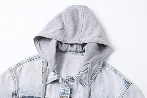 Women's Layered Drawstring Casual Hoodie Denim Jackets Cropeed Jean Jacket Coat W Pockets #TOP5