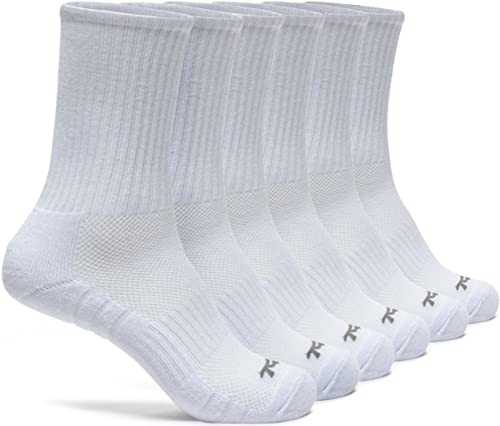 TSLA Mid Calf Crew Socks 6 Pairs – Supportive Arch Fit Sports Socks for Men & Women, All Season Use MZS62-WHT Medium