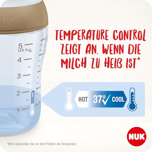 NUK Perfect Match Babyflaschenset | Ab 3 Monate | Passt sich dem Baby an | Temperature Control | Anti-Colic | 260 ml | BPA-frei | Silikontrinksauger, Medium | Regenbogen und Zweig | 3 Stück 4