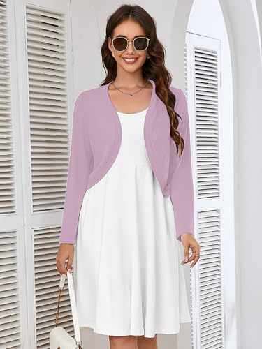 Image of Heymoments Women's Long Sleeve Thin Shrugs for Dresses Light Purple Large Open Front Knit Lightweight Coat Cropped Tops Shawls and Wraps Cardigan Dressy Sweater Clothes