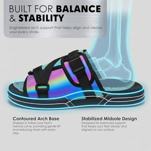 Image of Draco DracoSlides Reflective Slides for Men and Women, Wrapped in Reflective 3M with Adjustable Straps for Wide /Narrow Feet, Sandals with Arch Support & Slip Resistant, Men & Women Footwear, Black