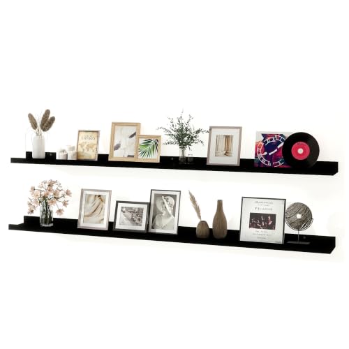 Image of Black Floating Shelves for Wall Decor, 52 in Shelf with Lip Set of 2