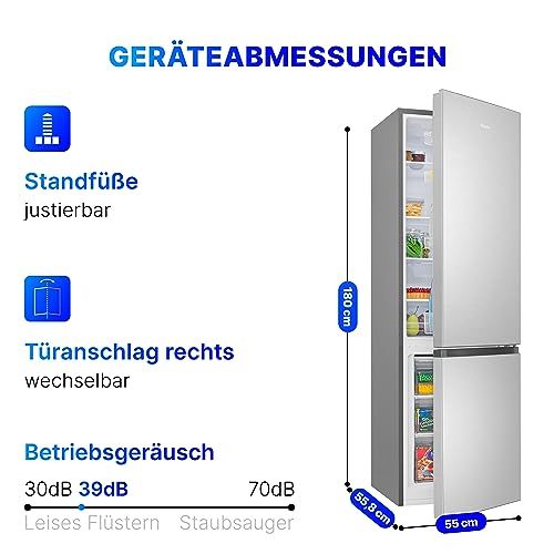 Bomann® Koelkast met vriesvak 180 cm hoog | koel-vriescombinatie 268 l met 4 planken & 3 laden | deuraanslag verwisselbaar | stille koelvriescombinatie met 36db | koelkast KG 7353 inox - Image 8
