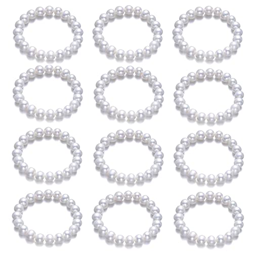 Yokoke Elastic Pearl Wrist Bands Wristlets Corsage Accessories Bracelet For Wedding Prom Flowers (12Pcs White Pearl Wristbands) #TOP6