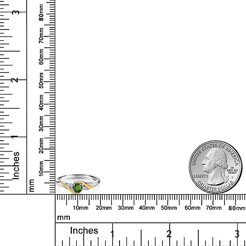 Gem Stone King 925 Sterling Silver and 10K Yellow Gold Round Green Tourmaline and White Lab Grown Diamond Engagement Ring For Women (0.28 Cttw, Gemstone Birthstone, Available In Size 5, 6, 7, 8, 9)3