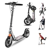 ZQHQKJ Big Wheel Scooter for Kids Ages 8+, Teens & Adults - Foldable Kick Scooter with Dual Brakes, Shock Absorption, Height-Adjustable Handlebar, Boys and Girls,Black