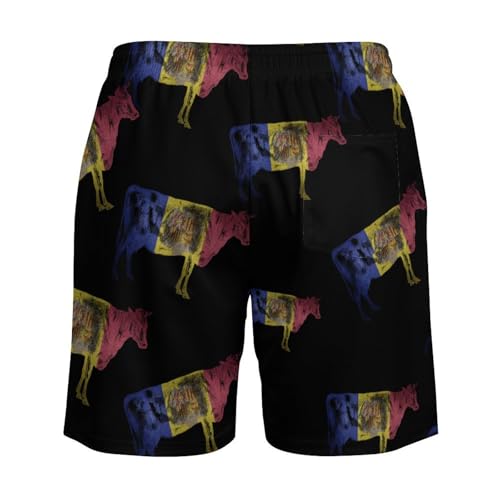 Andorran Flag Bull Cow Beach Shorts for Men Swim Trunks Quick Dry Swim Shorts with Compression Liner Pocket4