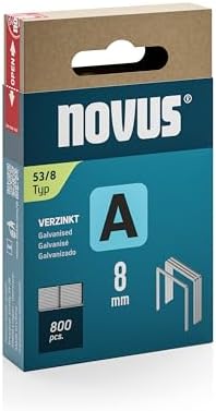 NOVUS TOOLS Feindrahtklammern Typ 53, 8 mm, 800 Stück, verzinkte Heftklammern, Tackerklammern für Stoffe, Textilien und Maschendraht