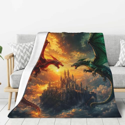 Soft Flannel Throw Blanket for Couch Bed Sofa Red Green Dragon