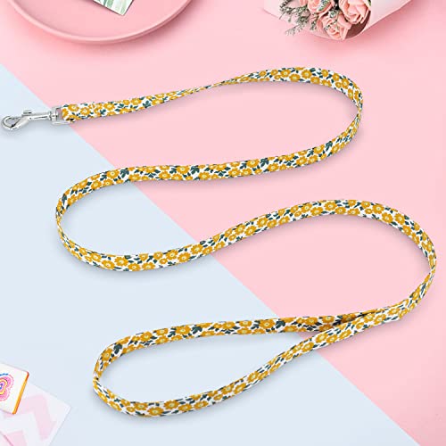 Image of Cute Dog Leash with Soft&Comfy Cotton Handle，Girl Pet Gift for Small Medium Large Dogs Cats Daily Walking（Yellow Flowers，L）