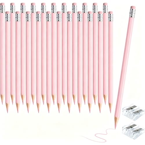 sqzrmdcg 24PCS Macaron Pink Colored Pencils with Eraser Pre Sharpened Pencil 2 HB - Ideal for Checking, Grading, Tests & Office/School Supplies