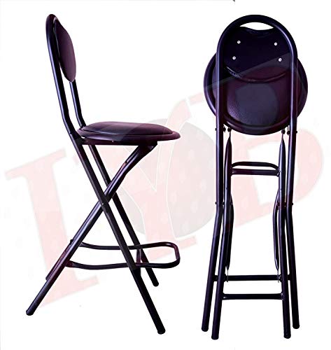Image of IYB-24-inch Seating Height Strong Heavy Duty Folding Stool Chair with Foot Rest & Higher Height for Kitchen Showroom Office Breakfast Padded Black - 1P