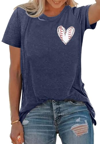 MOUSYA Baseball Tank Top Women Heart Print Baseball Tanks Racerback Casual Sleeveless Baseball Match Gifts Shirt Deep Blue