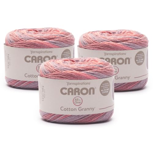 Caron All in One Cotton Granny Yarn for Crocheting, Sangria Splash 3-Pack