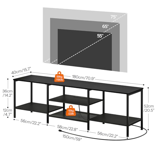 Image of HOOBRO TV Stand with Power Outlets to 75 Inches, TV Console Table with Open Storage Shelves Cabinet, Industrial Media Entertainment Center for Living Room Bedroom, Black BB80DS01