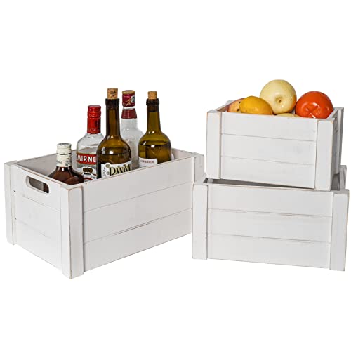 Rustic White Set Of 3 Distressed Decorative Wood Crates Storage Container,Farmhouse Modern White Wooden Crates For Storage,Rustic Decorative Boxes,Set Of 3 Extra Large Nesting Wooden Storage Crates For Home Decor,Handmade Natural Solid Wood Box, Wooden Storage Boxes For Milk,Toys,Towel,Wine,Etc. (13.78*9.8*7, White) #TOP6
