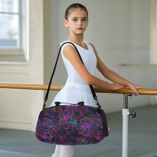 Duffle Bag for Boys or Girls with Shoes Compartment, Dard Purple Flower Sports Travel Bag Overnight3