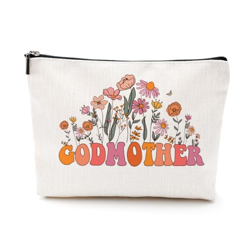 Retro Flower Mothers Day Birthday Gifts for Godmother Funny Godmother Proposal Gift from Goddaughter Makeup Bag Cosmetic Bag Retirement Anniversary Appreciation Gifts for Women Godmom