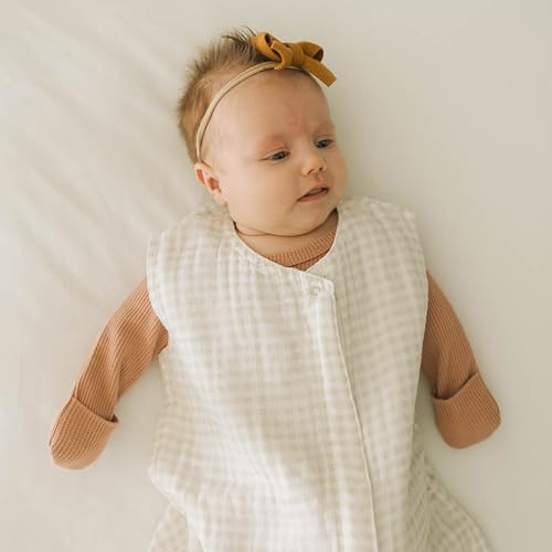Image of Little Unicorn 12-18 Month Premium Muslin Sleep Sack 1.1 TOG | Soft & Breathable Muslin Cotton for safer sleep | 2 way zipper (Tan Gingham)
