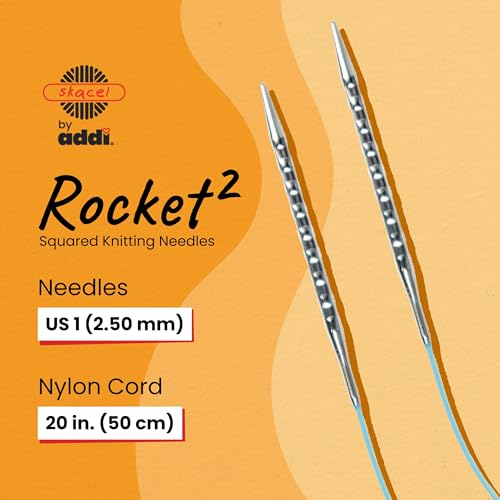 Image of skacel by addi Rocket 2 (Squared) Circular Knitting Needles, Fixed 20 Inch (50 cm) Plated Brass Tips with Flexible Nylon Cord, 2.5 mm (US Size 1)