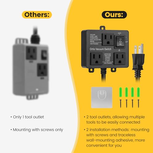 Image of Automatic Vacuum Switch, Ortis Vacuum Switch for More Power Tools, Delay Vacuum On /Off to Prevent Circuit Overload and Tripping, Keep Your Workplace Cleaner, Better for Your Lung, Black
