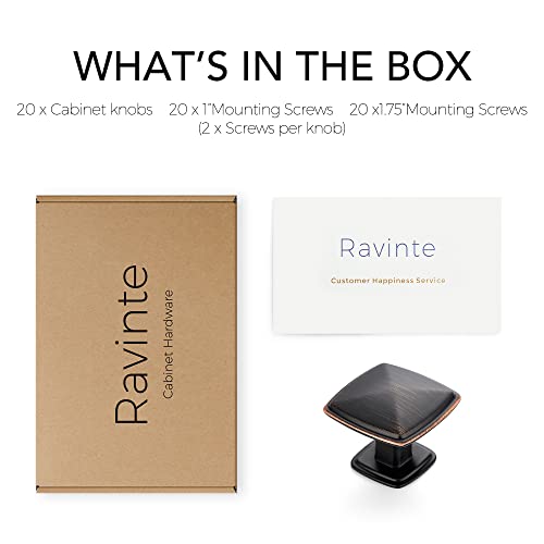 Image of Ravinte 20 Pack Oil-Rubbed Bronze Kitchen Cabinet Square Knob Single Hole Cabinet Hardware for Dresser Drawer Cabinet Pulls Drawer Knobs Cabinet Knobs