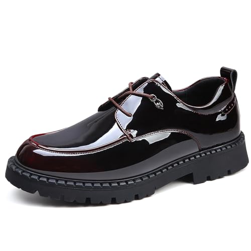 Mens Patent Leather Platform Penny Oxfords Comfort Slip On Round Toe Lug Thick Sole Oxfords for Dressy Business Work Office Daily