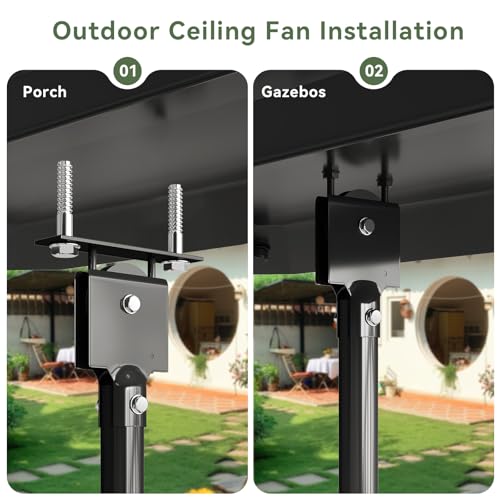 Image of Aoxun 42'' Outdoor Ceiling Fan with Light, IP65 Waterproof Hanging Fan with Remote Control and Smart App, 3CCT 6-Speed Settings for Balcony, Porch, and Gazebo (Black)