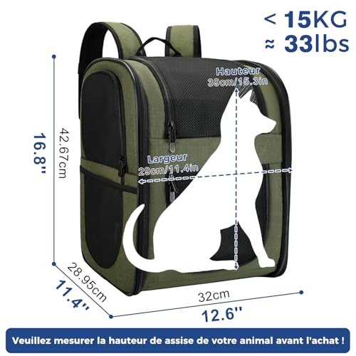 Apollo Walker Sac à Dos pour Chiens et Chats Vert Militaire – vue 3