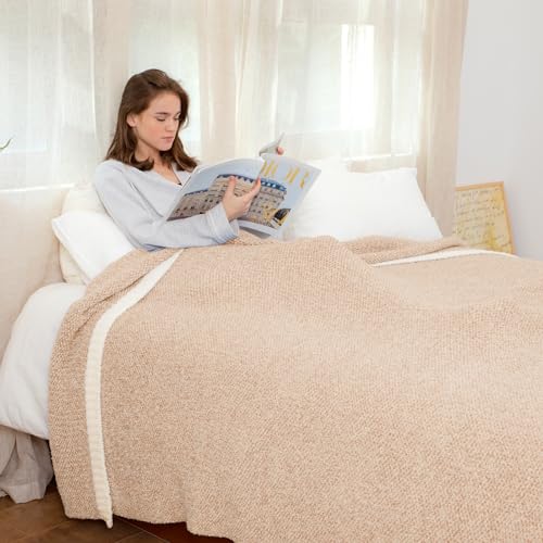 Image of Snuggle Sac Heather Throw Blanket for Couch, Reversible Super Soft Blankets Warm Cozy Knit Fuzzy Plush Lightweight for Sofa, Bed, Camping, Picnic (Heather Beige, Throw-XL(50 inchx 70 inch))