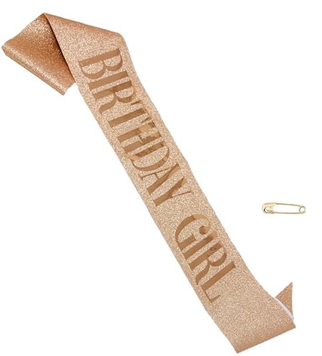 image for Shimmer Anna Shine Rose Gold Glitter Birthday Sash – Adjustable Sati